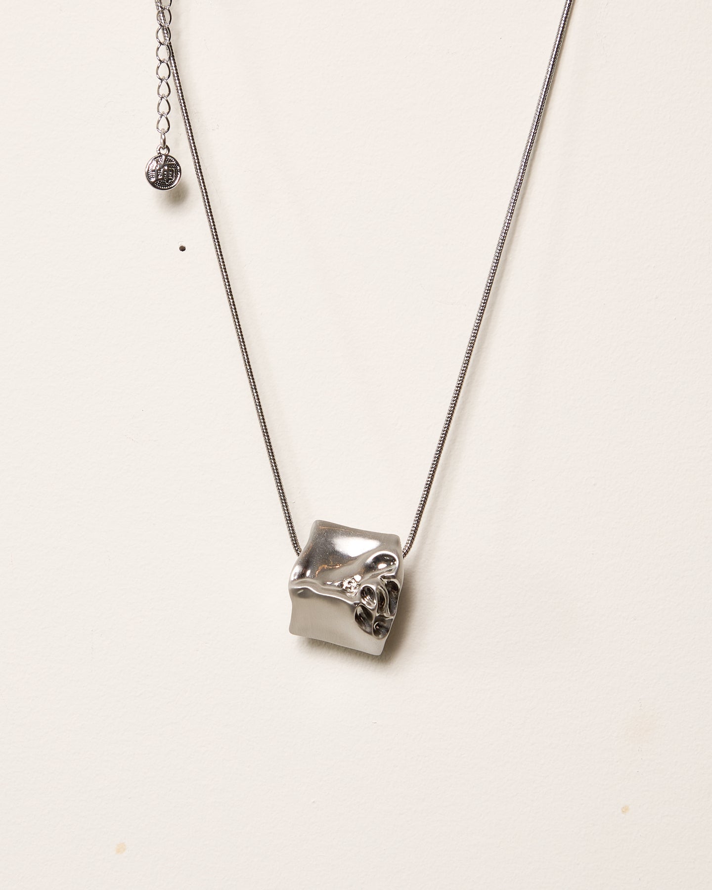 Silver Abstract Melted Cube Necklace