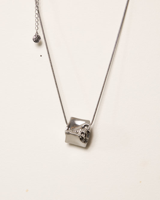 Silver Abstract Melted Cube Necklace