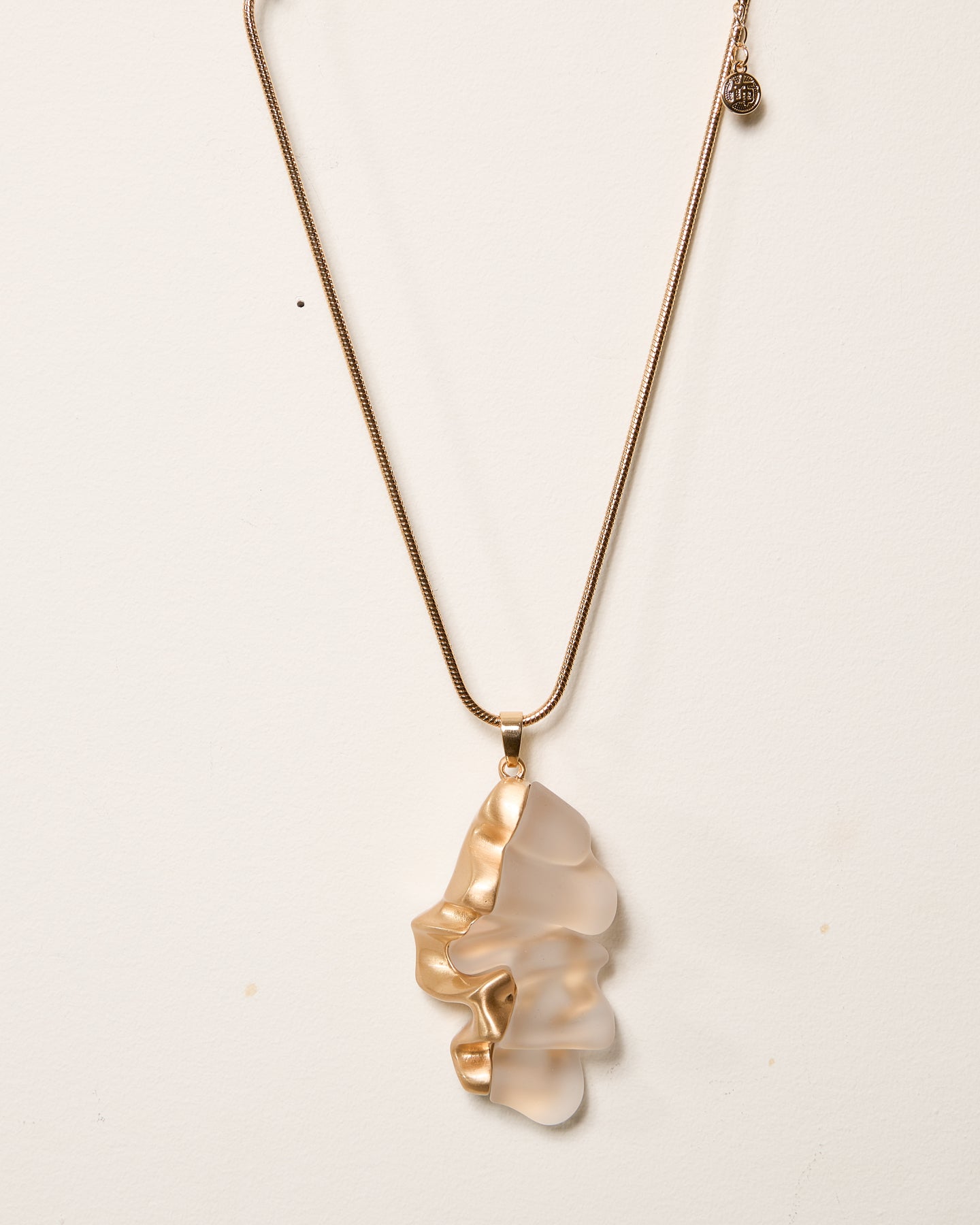 Gold Large Abstract Metal and Resin Pendant Necklace