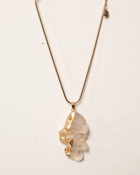 Gold Large Abstract Metal and Resin Pendant Necklace