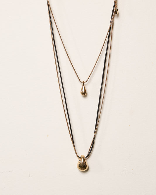 Gold Double Teardrop Pendant Necklace