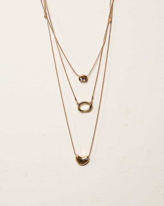 Gold Triple Chain Pendant Natural Shape Pendant Necklace