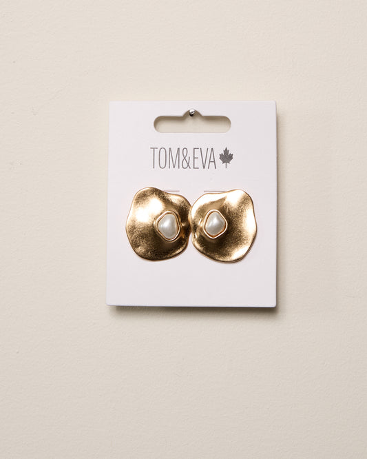 Gold Large Natural Shaped with Stone Earring