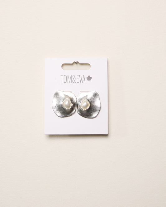Silver Large Natural Shaped with Stone Earring