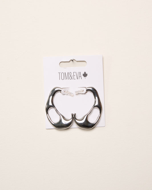 Silver Semi-Hoop Molten Lava Shape Earring