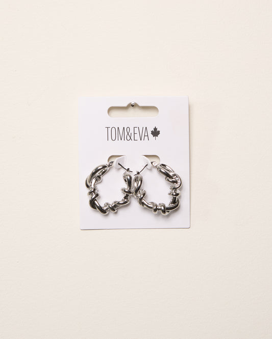 Silver Wrapped Vine Chain Hoop Earring