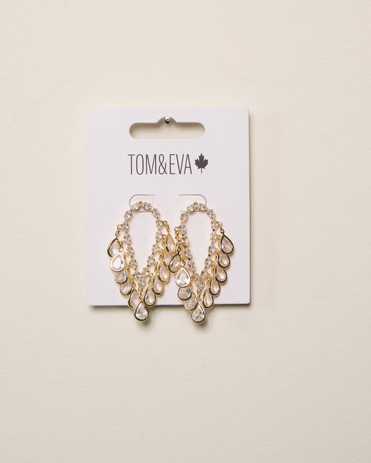 Gold Scale Stacked Rhinestone Chandelier Earring