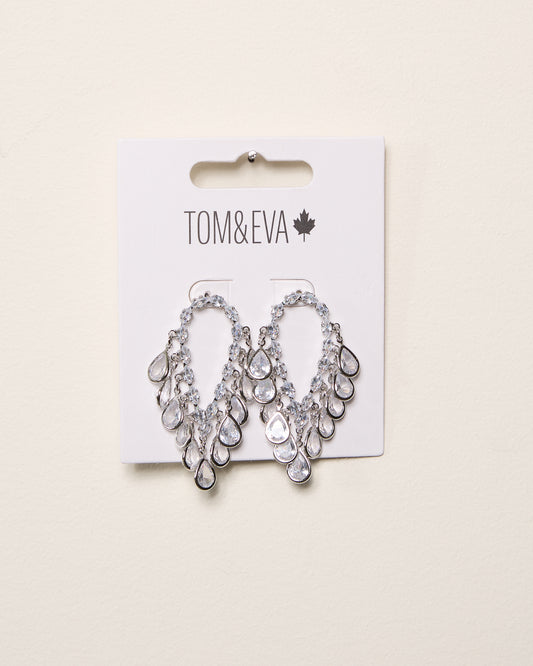 Silver Scale Stacked Rhinestone Chandelier Earring