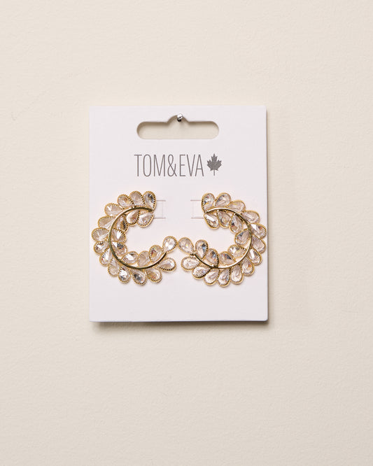 Gold Semi-Circle Rhinestone Scale Vine Earring