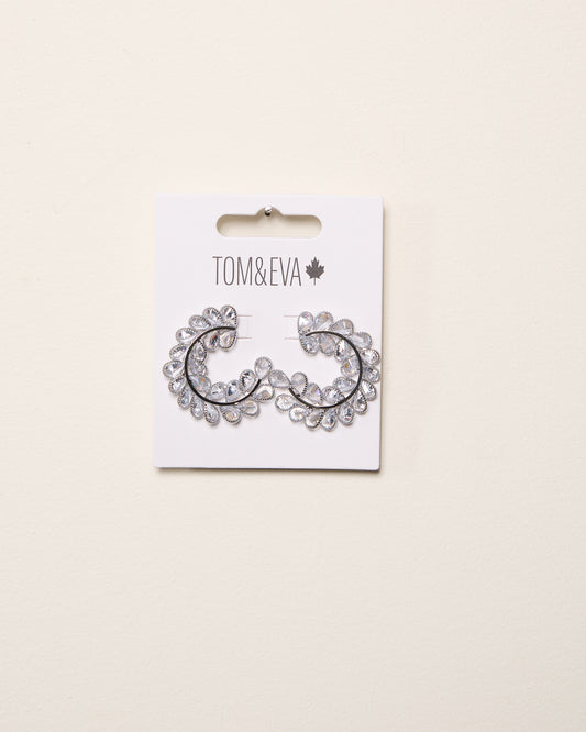 Silver Semi-Circle Rhinestone Scale Vine Earring