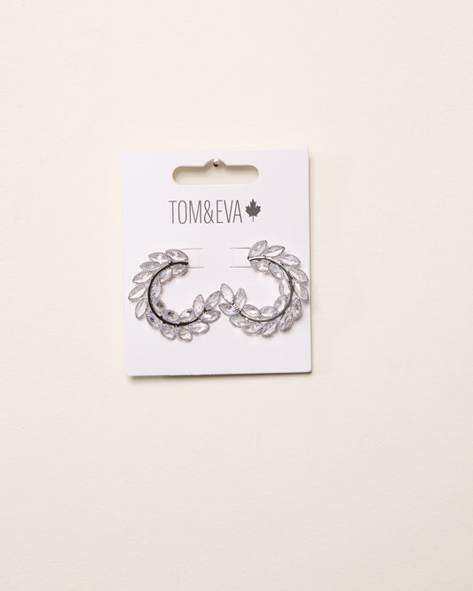 Silver Semi-Circle Rhinestone Teardrop Scale Vine Earring