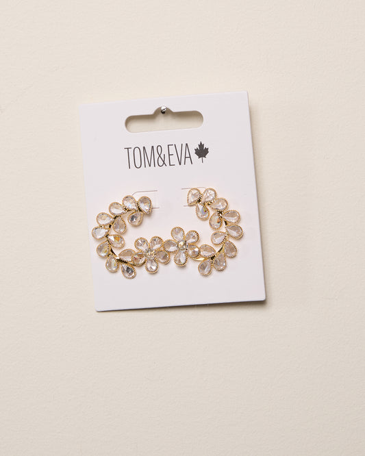 Gold Semi-Circle Rhinestone Flower Vine Earring