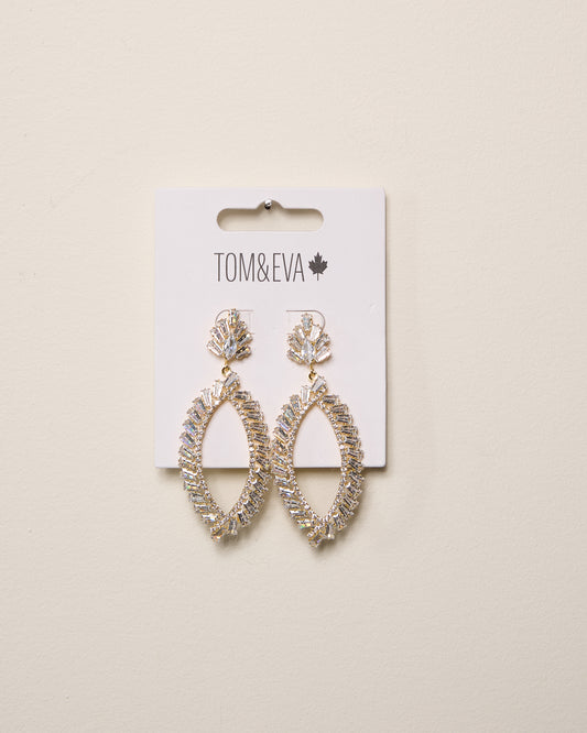 Gold Dangle Rhinestone Oval Earring