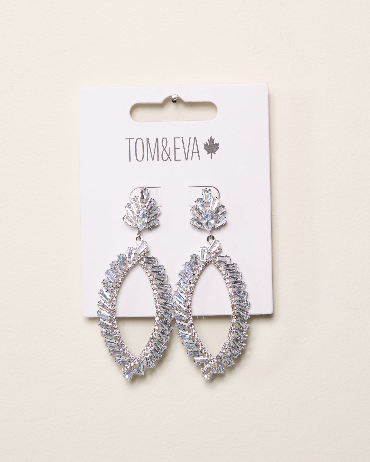 Silver Dangle Rhinestone Oval Earring