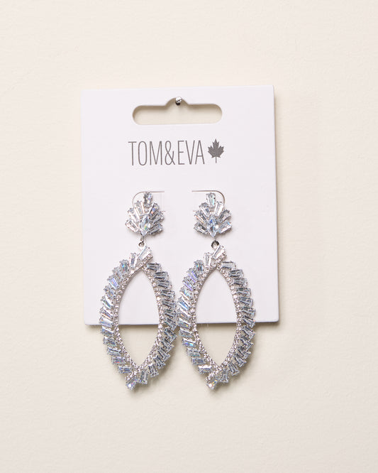 Silver Dangle Rhinestone Oval Earring