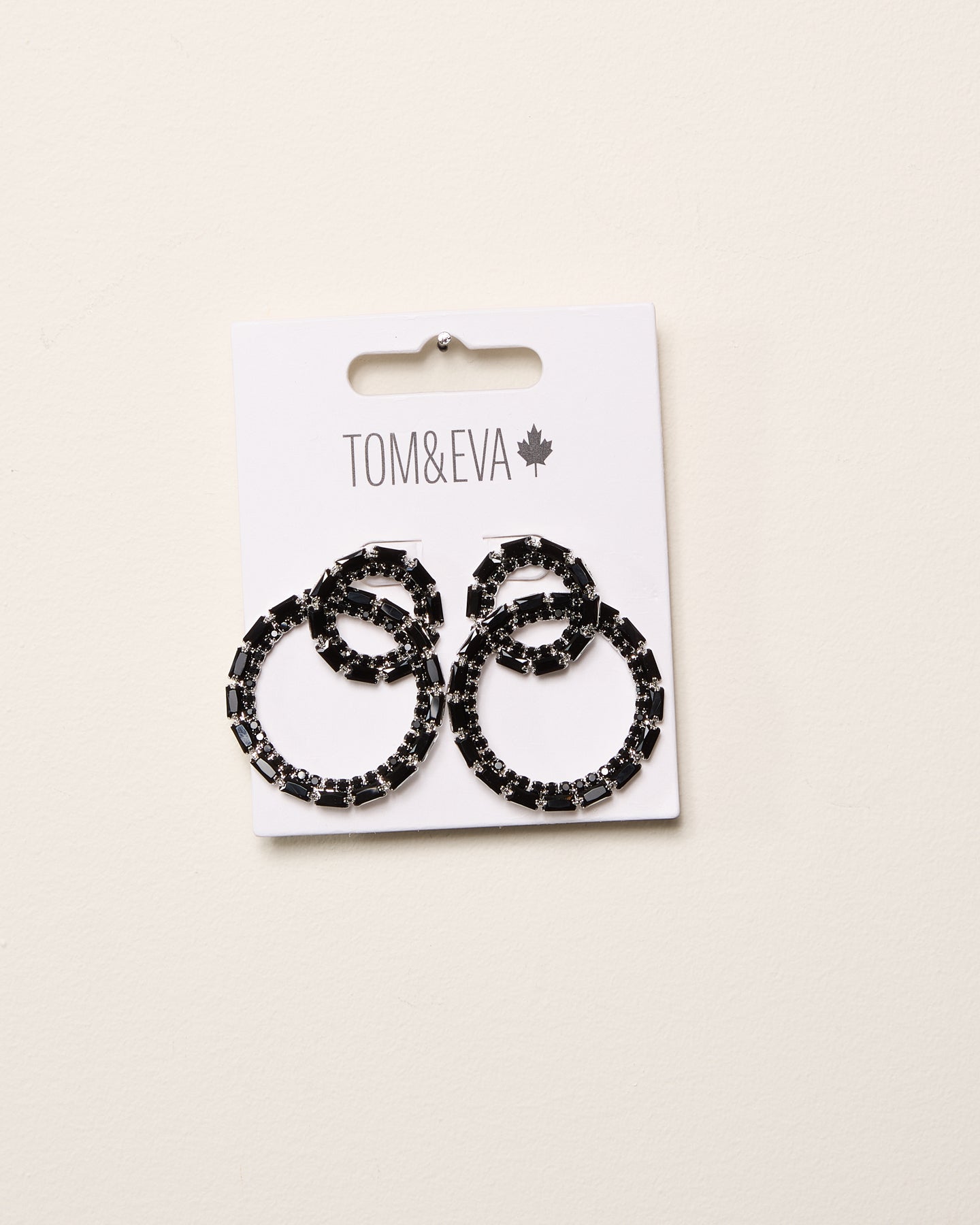 Black Double Stack Circle Rhinestone Bling Earring
