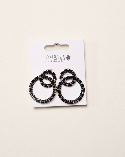 Black Double Stack Circle Rhinestone Bling Earring