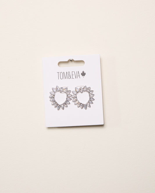 Silver Heart Shaped Teardrop Rhinestone Earring