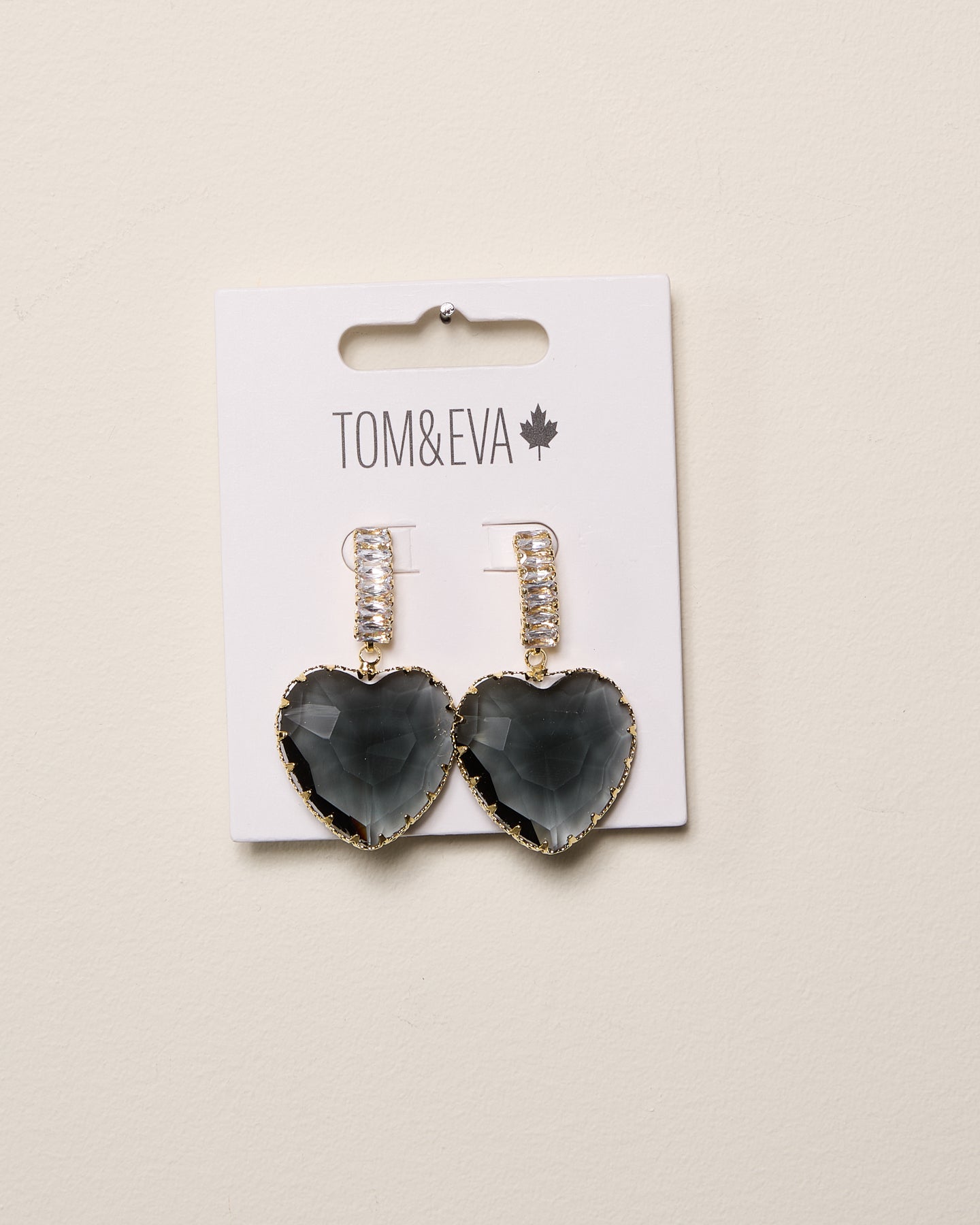 Grey Dangle Large Heart Stone Earring