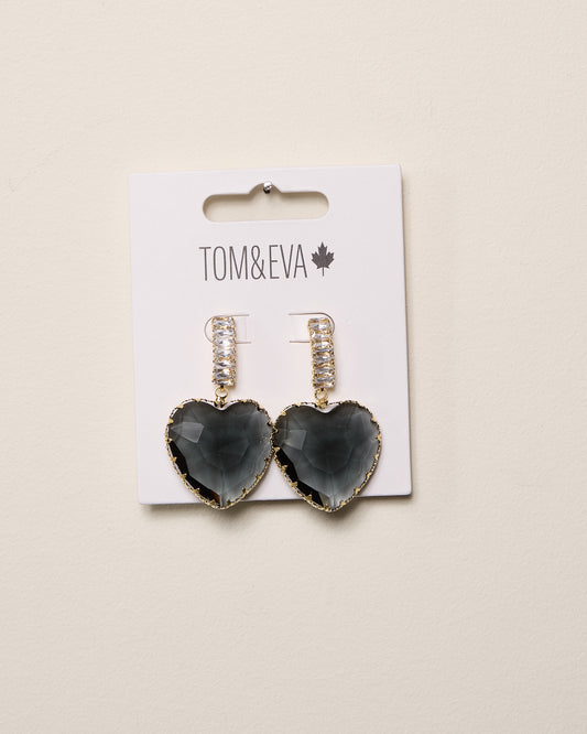 Grey Dangle Large Heart Stone Earring