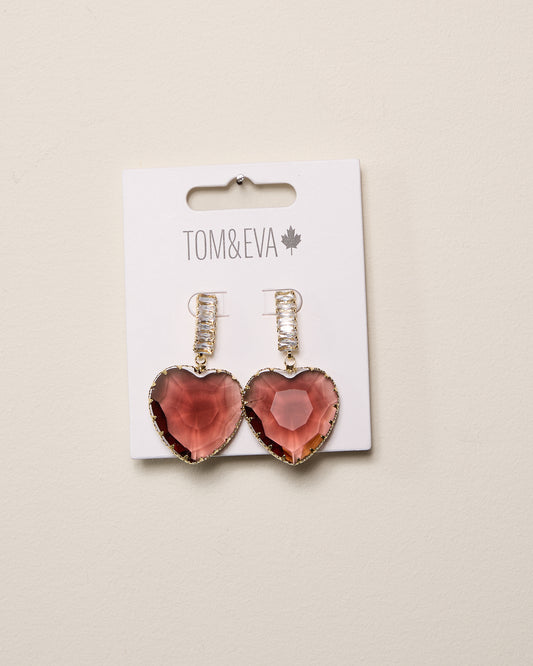 Brown Dangle Large Heart Stone Earring