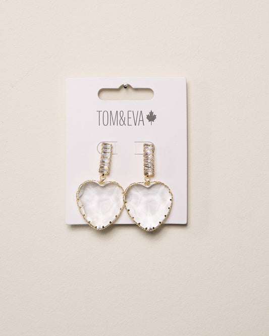 White Dangle Large Heart Stone Earring