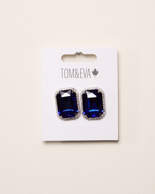 Blue Large Gemstone with Diamond Border Earring