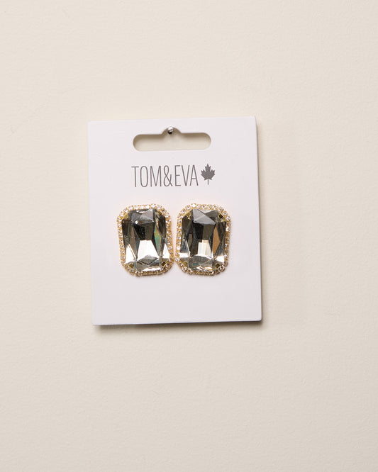 Gold Large Gemstone with Diamond Border Earring