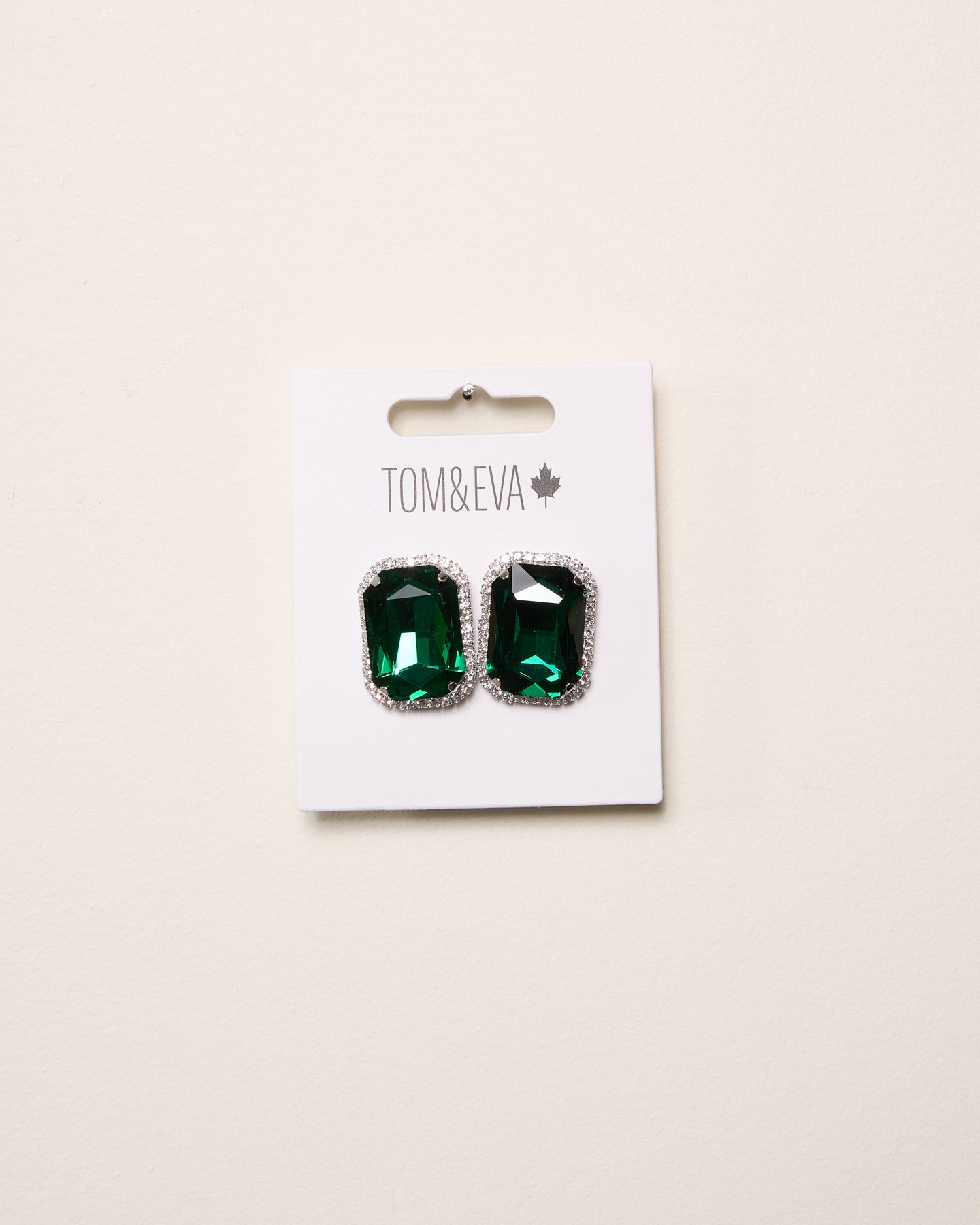Green Large Gemstone with Diamond Border Earring