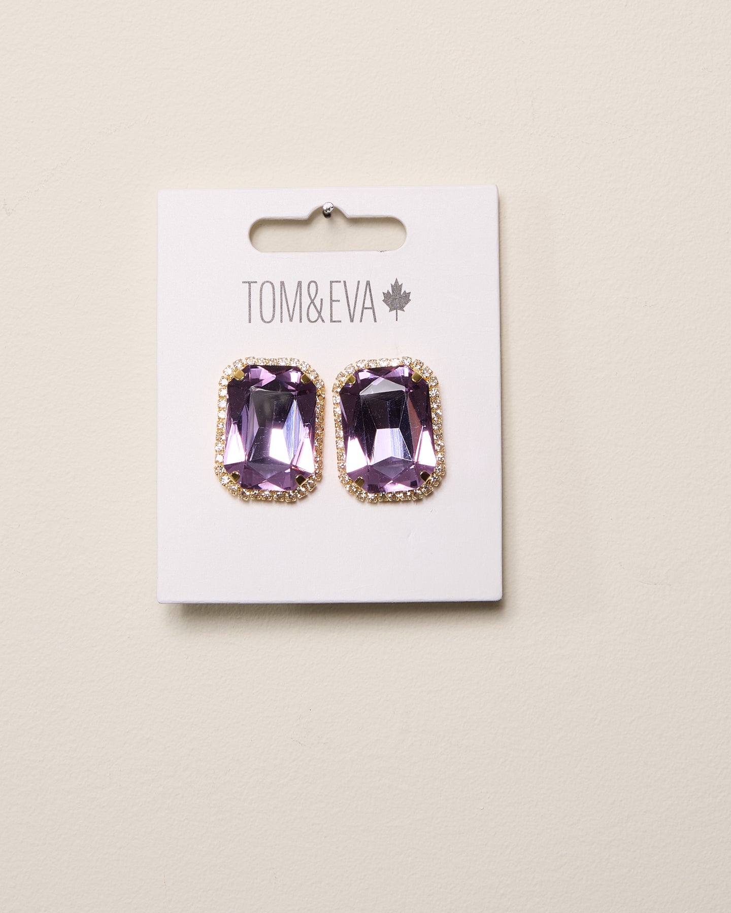 Purple Large Gemstone with Diamond Border Earring