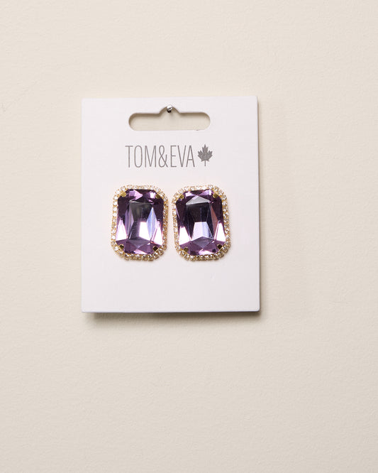 Purple Large Gemstone with Diamond Border Earring