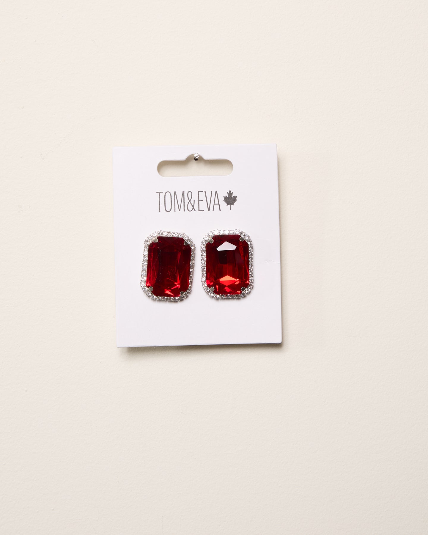 Red Large Gemstone with Diamond Border Earring