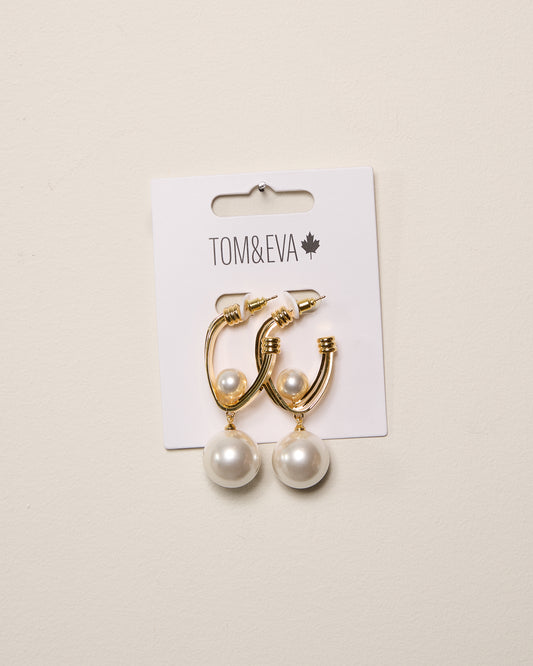 Gold Futuristic Half Hoop with Pearls Earring