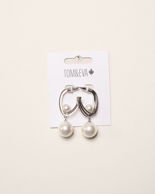 Silver Futuristic Half Hoop with Pearls Earring