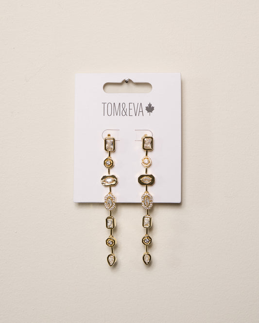 Gold Dangle Chain Multi-Shape Gemstone Earring