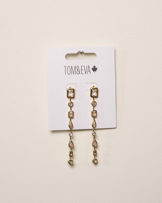 Gold Dangle Chain Multi-Shape Small Gemstone Earring