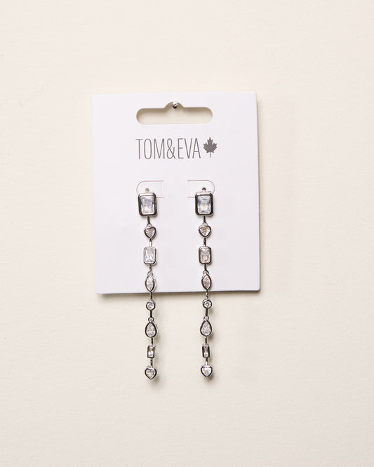 Silver Dangle Chain Multi-Shape Small Gemstone Earring