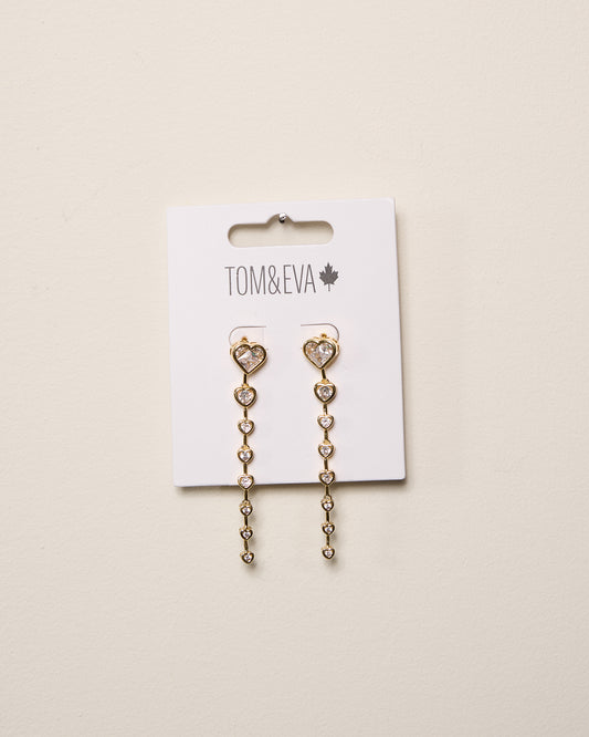 Gold Dangle Chain Multi-Shape Heart Gemstone Earring