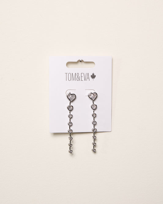 Silver Dangle Chain Multi-Shape Heart Gemstone Earring