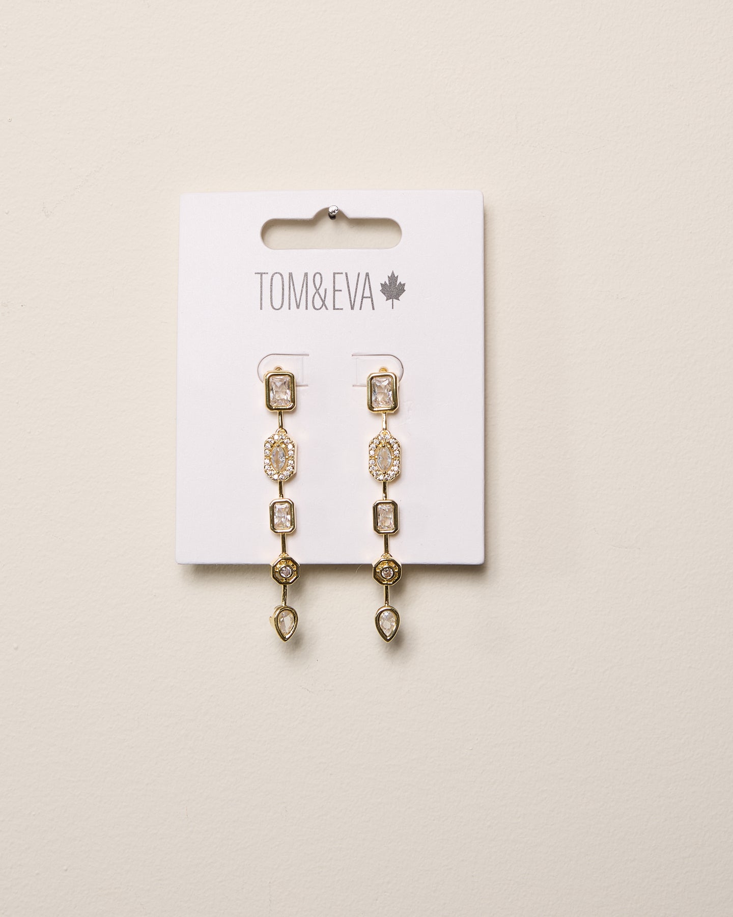 Gold Short Dangle Chain Multi-Shape Gemstone Earring