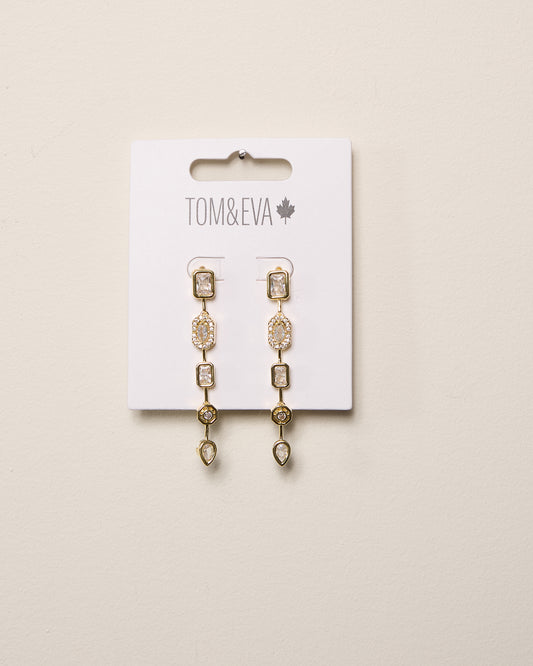 Gold Short Dangle Chain Multi-Shape Gemstone Earring