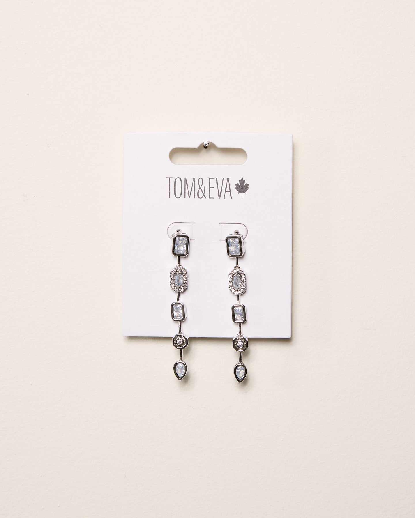 Silver Short Dangle Chain Multi-Shape Gemstone Earring