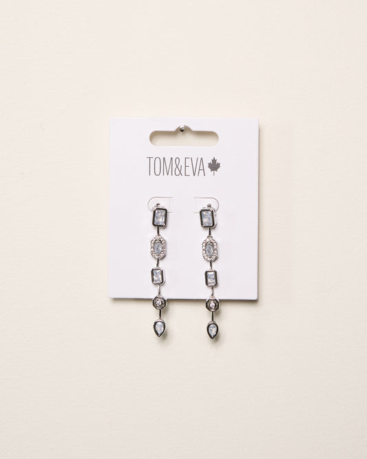 Silver Short Dangle Chain Multi-Shape Gemstone Earring