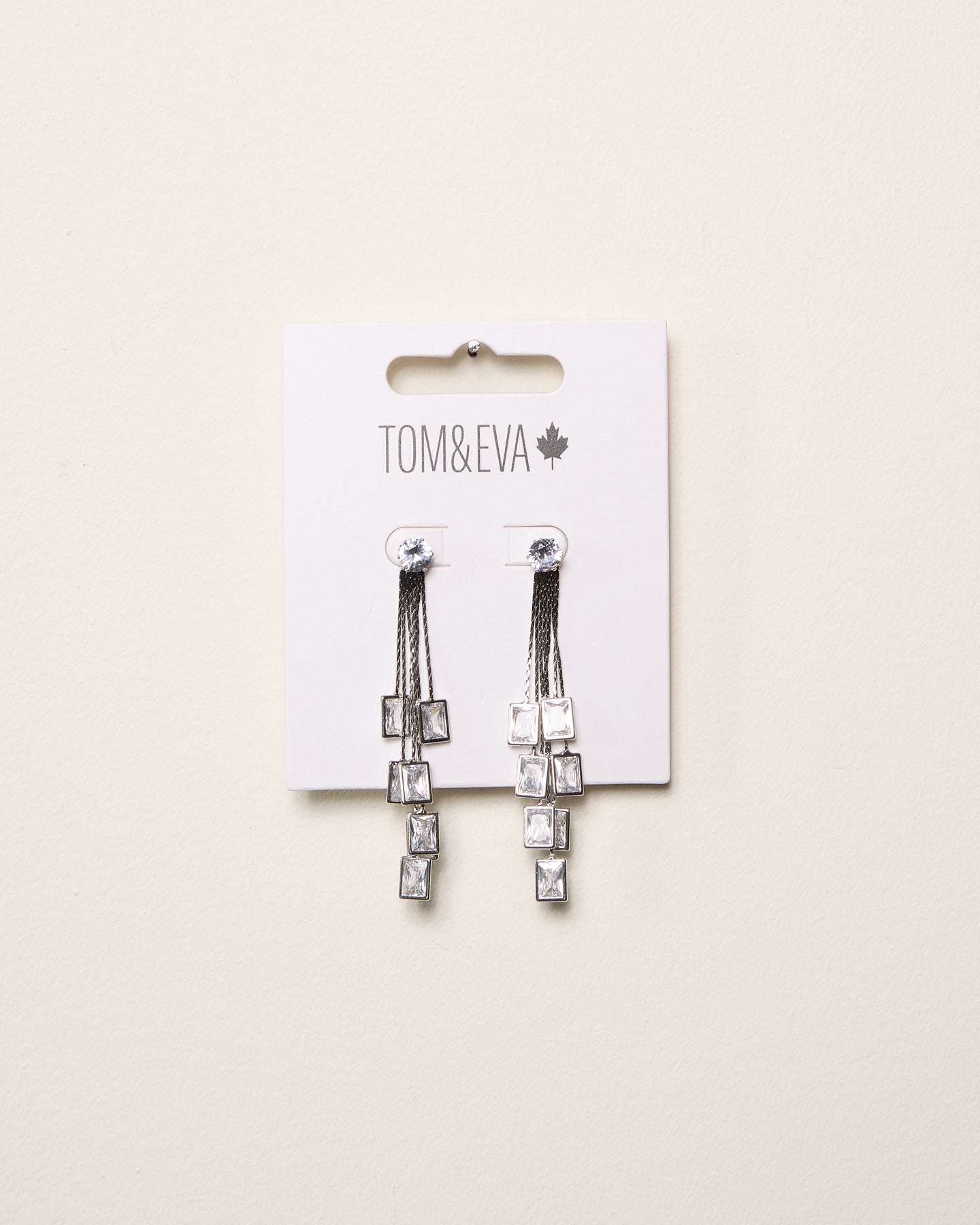 Silver Small Square Gem Dangle Earring