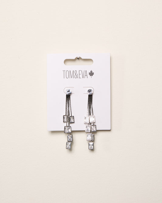 Silver Small Square Gem Dangle Earring
