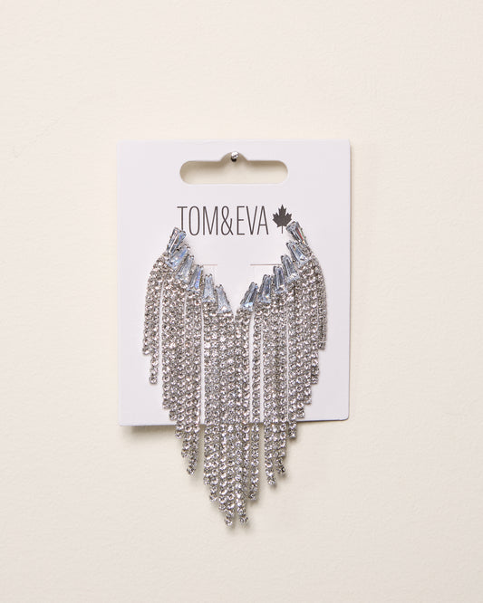 Silver Large Dangle Rhinestone Angled Earring