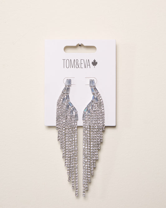 Silver Dangle Rhinestone Wing-Shaped Earring