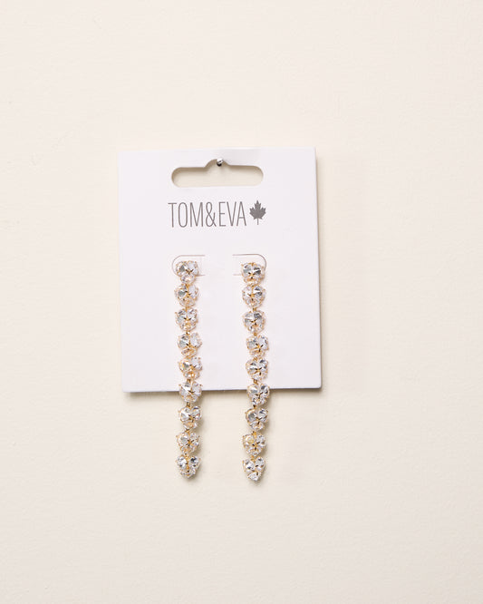 Gold Long Dangle Diamond Cluster Earring