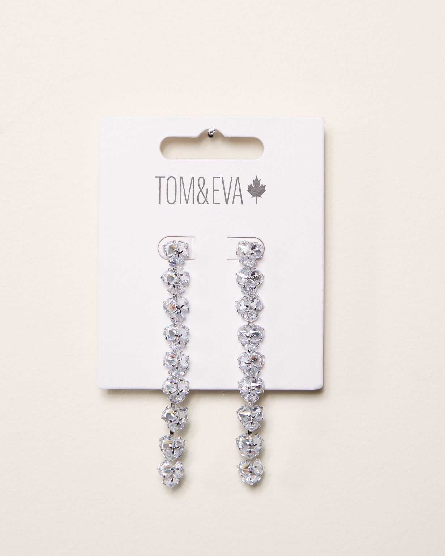 Silver Long Dangle Diamond Cluster Earring