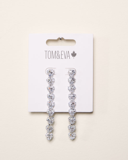 Silver Long Dangle Diamond Cluster Earring
